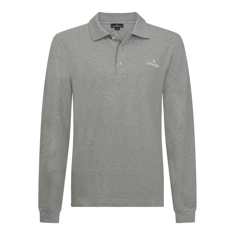 Regular Fit Long Sleeves Polo in Premium Cotton with Rubber Logo - Gisada.com