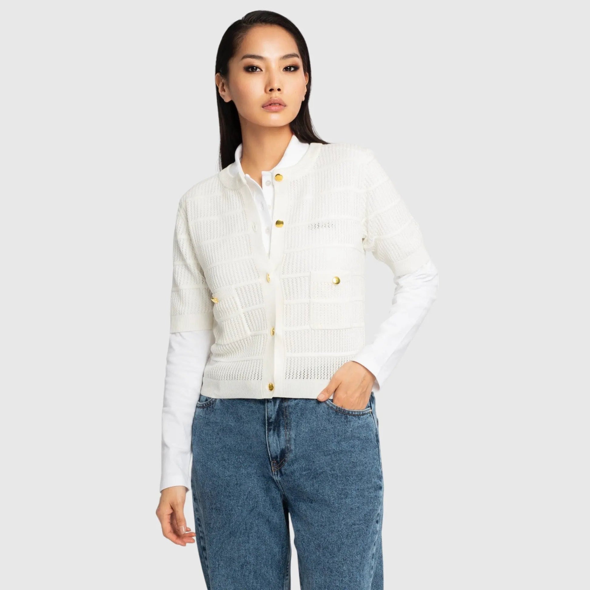 Regular Fit Pointelle Cardigan - Gisada.com