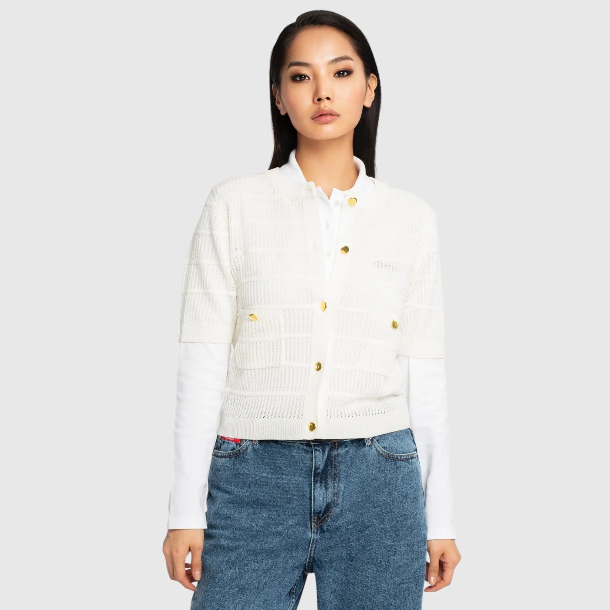 Regular Fit Pointelle Cardigan - Gisada.com