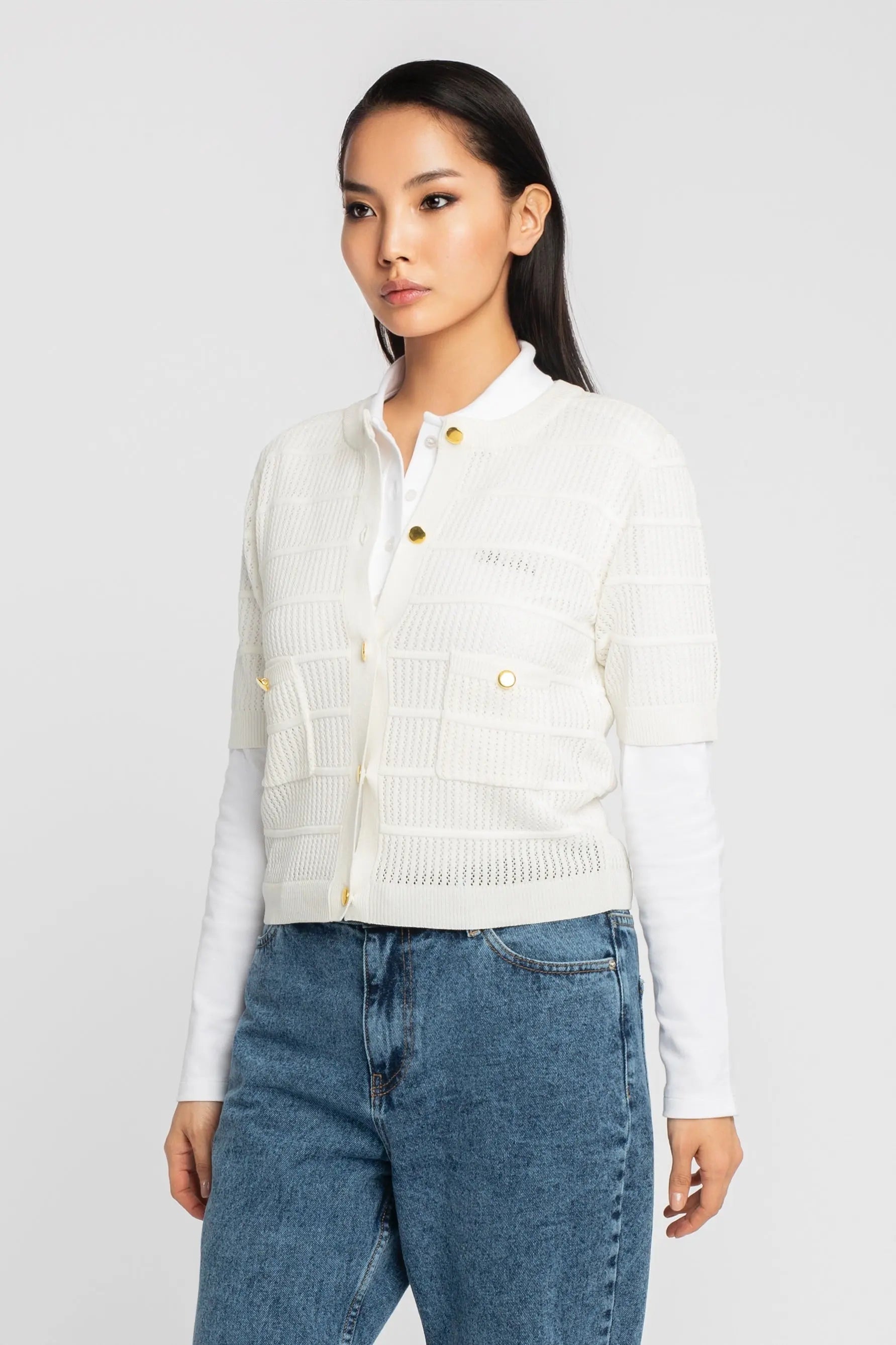 Regular Fit Pointelle Cardigan - Gisada.com