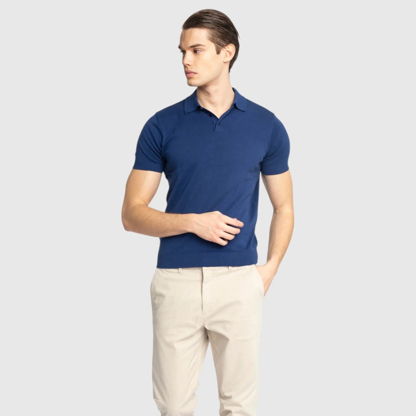 Regular Fit Premium Cotton Knit Polo with Patch Label - Gisada.com