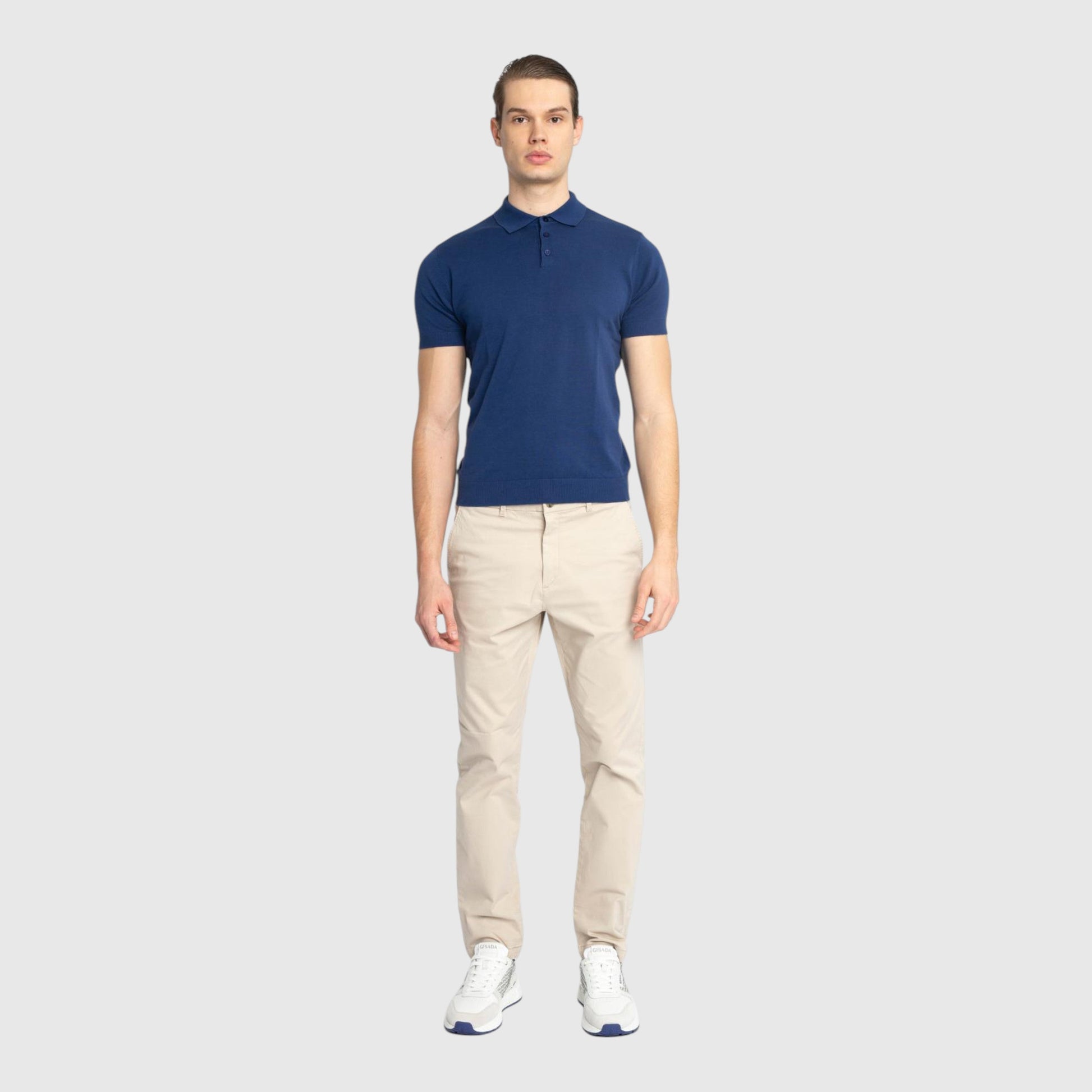 Regular Fit Premium Cotton Knit Polo with Patch Label - Gisada.com