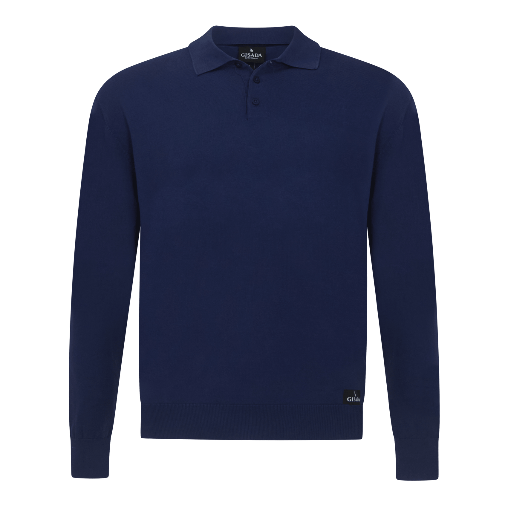 Regular Fit Premium Cotton Long Sleeve Knit Polo with Patch Label - Gisada.com