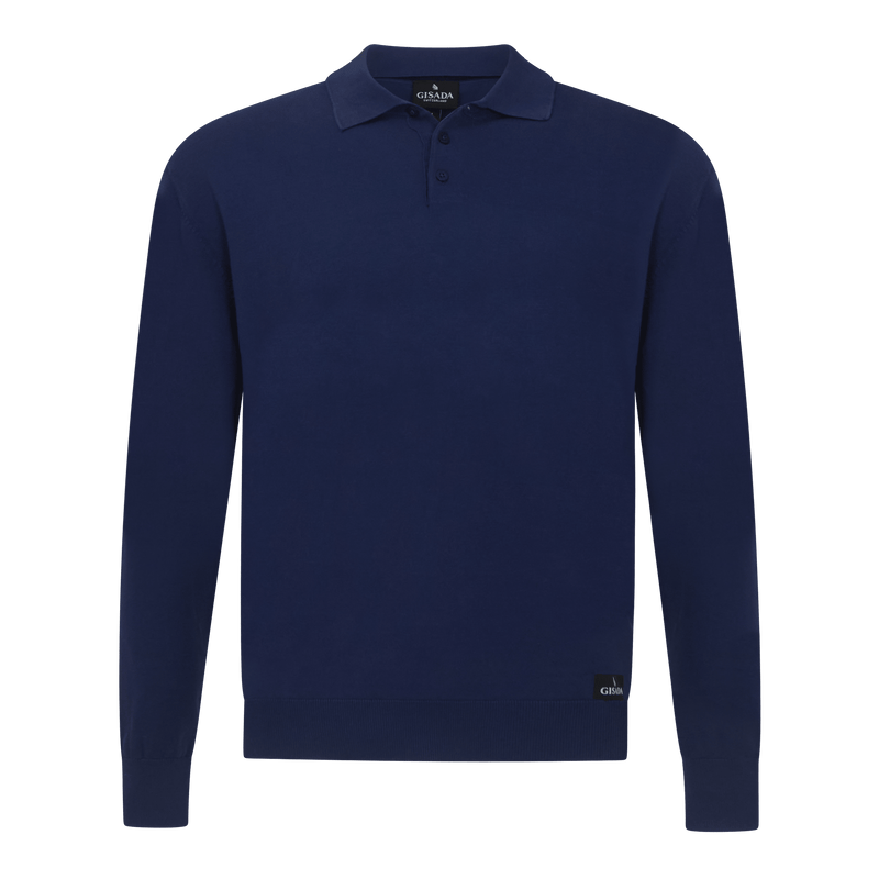 Regular Fit Premium Cotton Long Sleeve Knit Polo with Patch Label - Gisada.com