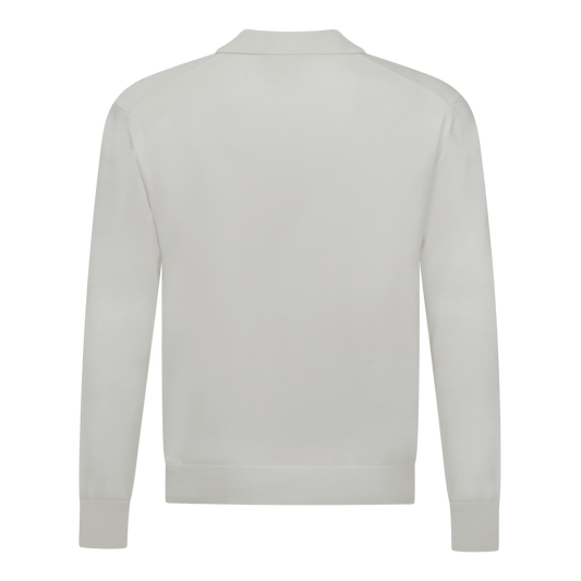 Regular Fit Premium Cotton Long Sleeve Knit Polo with Patch Label - Gisada.com
