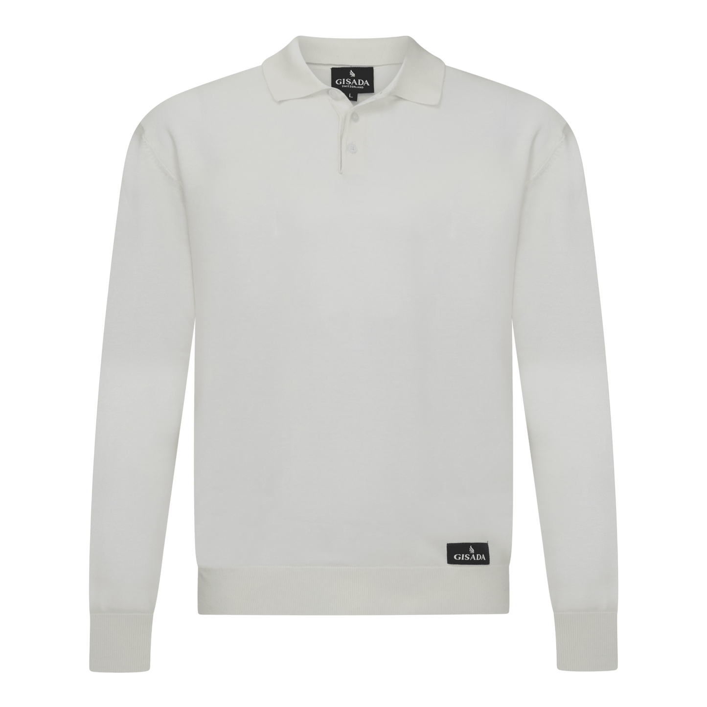 Regular Fit Premium Cotton Long Sleeve Knit Polo with Patch Label - Gisada.com