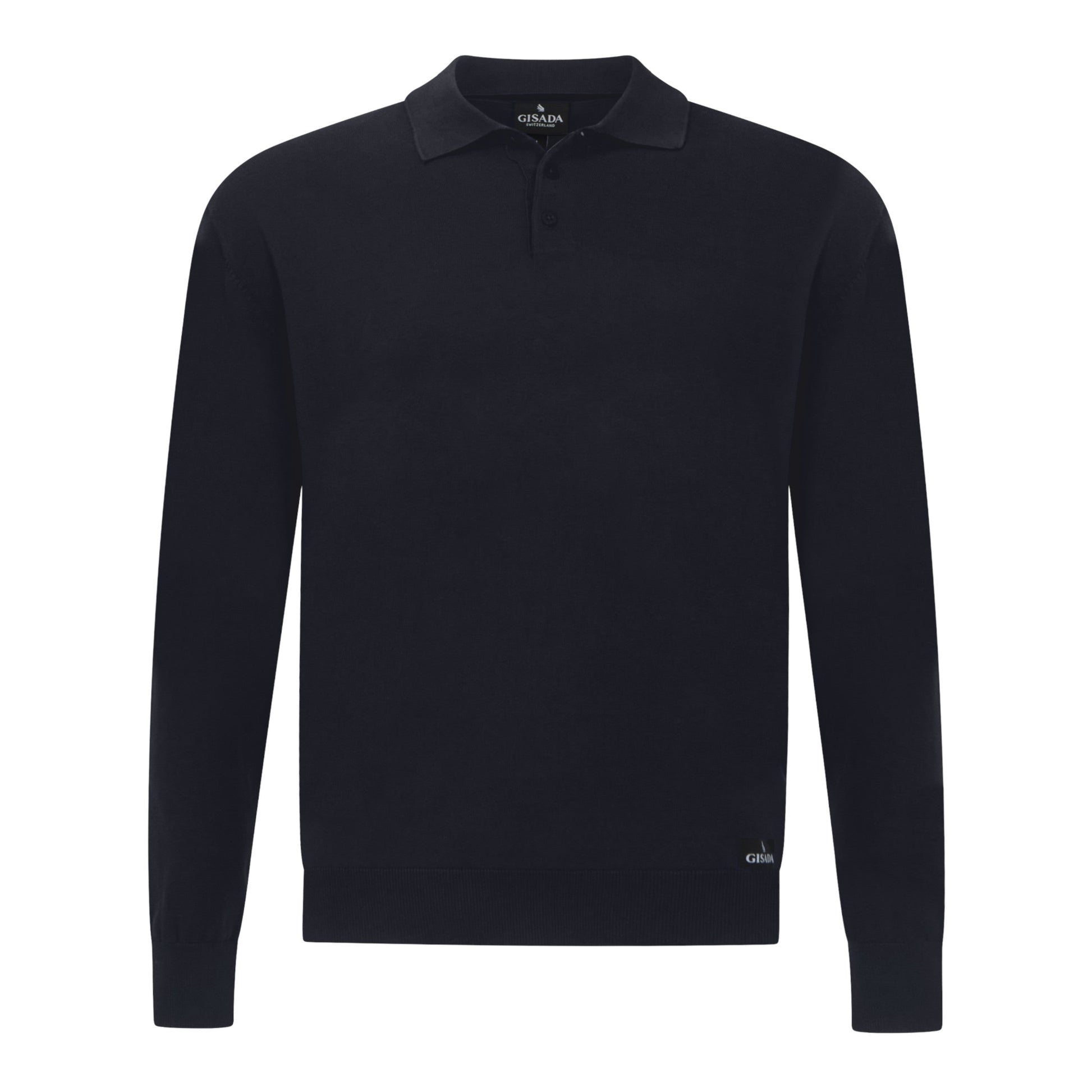 Regular Fit Premium Cotton Long Sleeve Knit Polo with Patch Label - Gisada.com