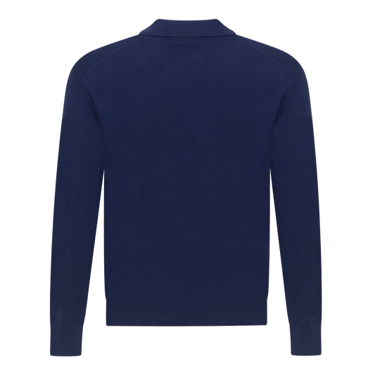 Regular Fit Premium Cotton Long Sleeve Knit Polo with Patch Label - Gisada.com