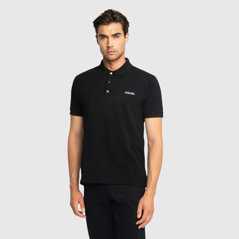 Regular Fit Short Sleeves Polo in Luxe Interlock Piquet with Embroidery Gisada Logo - Gisada.com