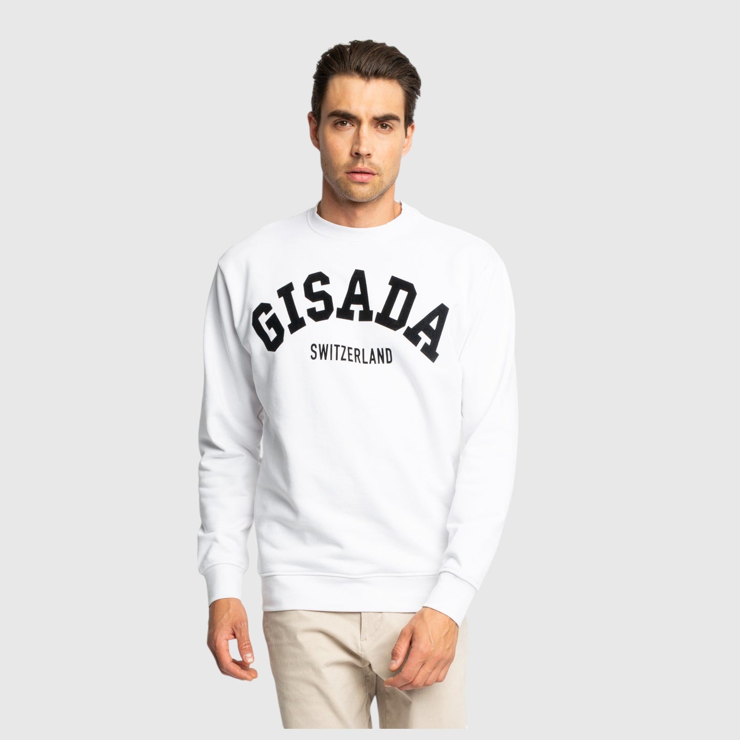 Regular Fit Sweatshirt in Midweight Cotton with Flock Print - Gisada.com