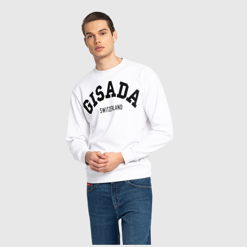 Regular Fit Sweatshirt in Midweight Cotton with Flock Print - Gisada.com
