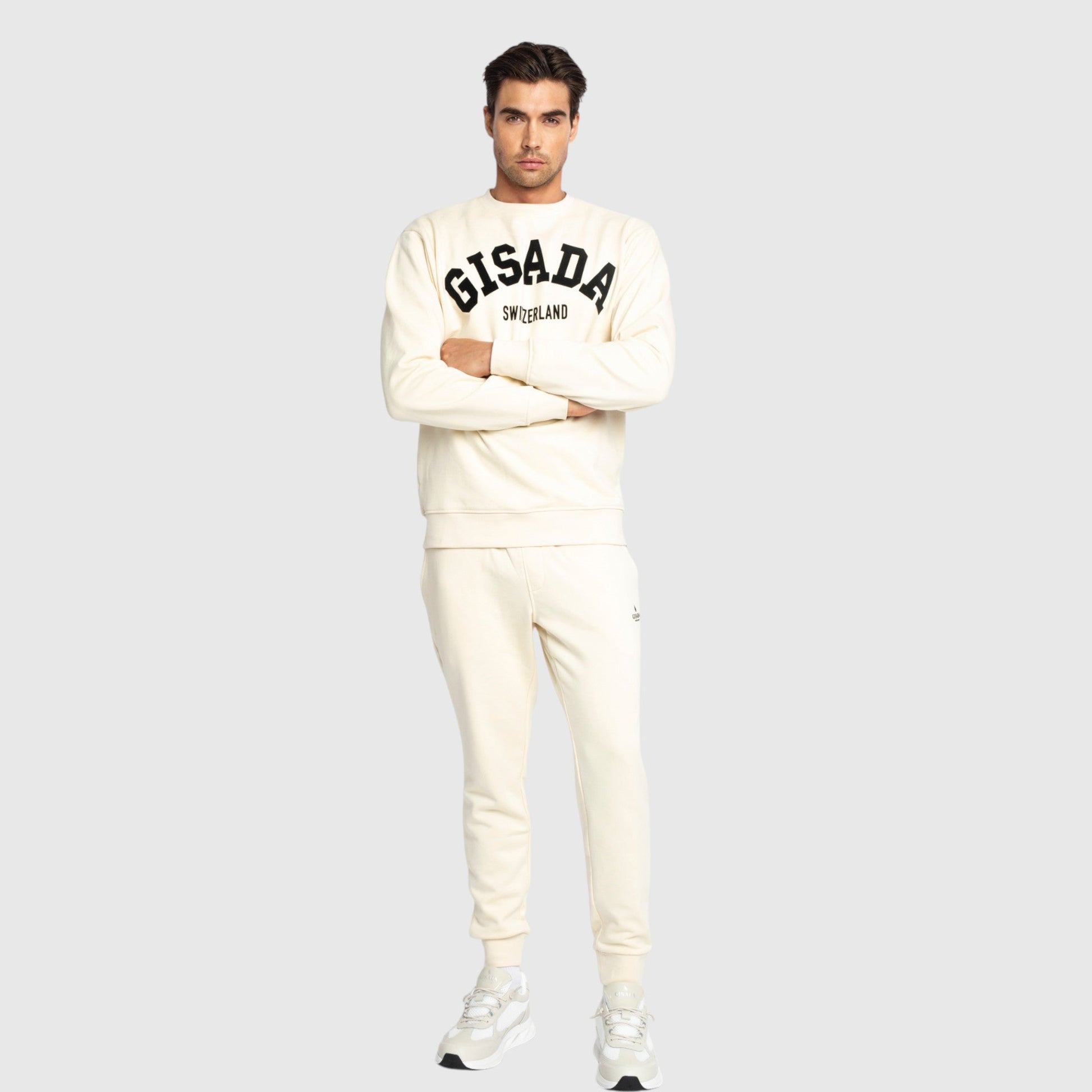 Regular Fit Sweatshirt in Midweight Cotton with Flock Print - Gisada.com