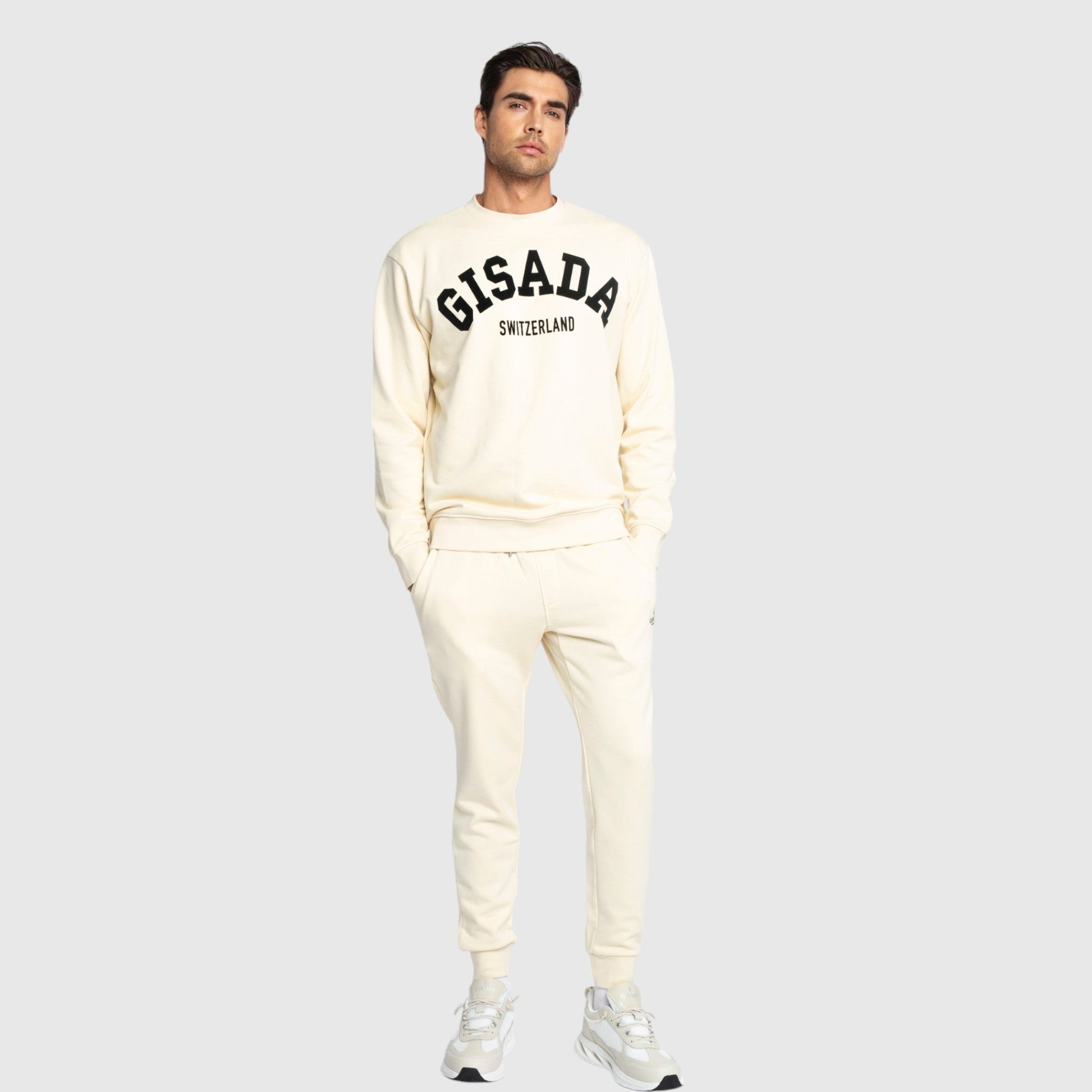 Regular Fit Sweatshirt in Midweight Cotton with Flock Print - Gisada.com