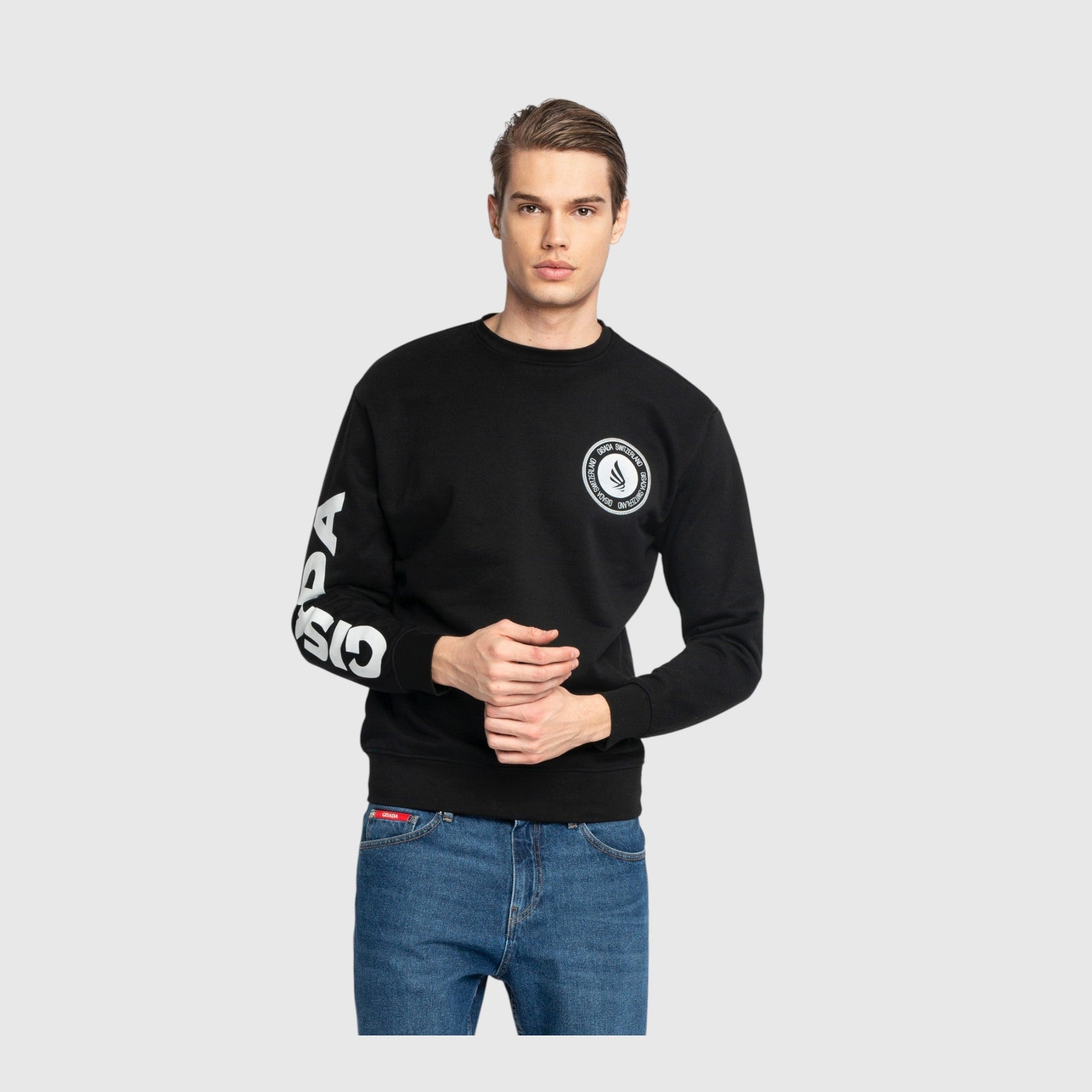 Regular Fit Sweatshirt in Midweight Cotton with Silicon Print - Gisada.com