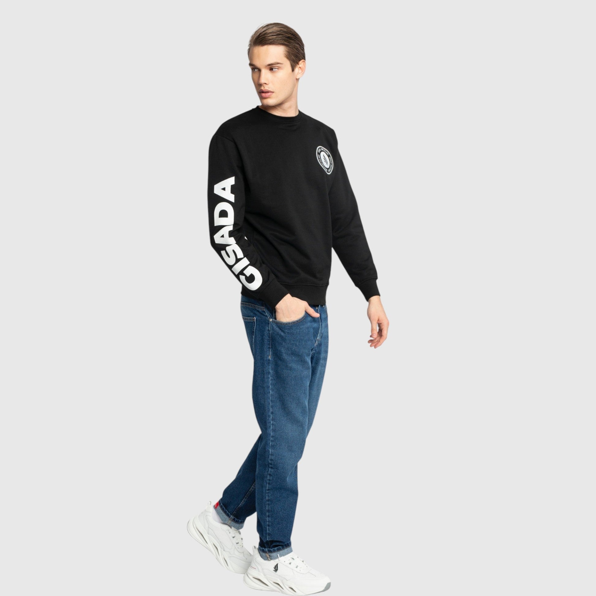 Regular Fit Sweatshirt in Midweight Cotton with Silicon Print - Gisada.com