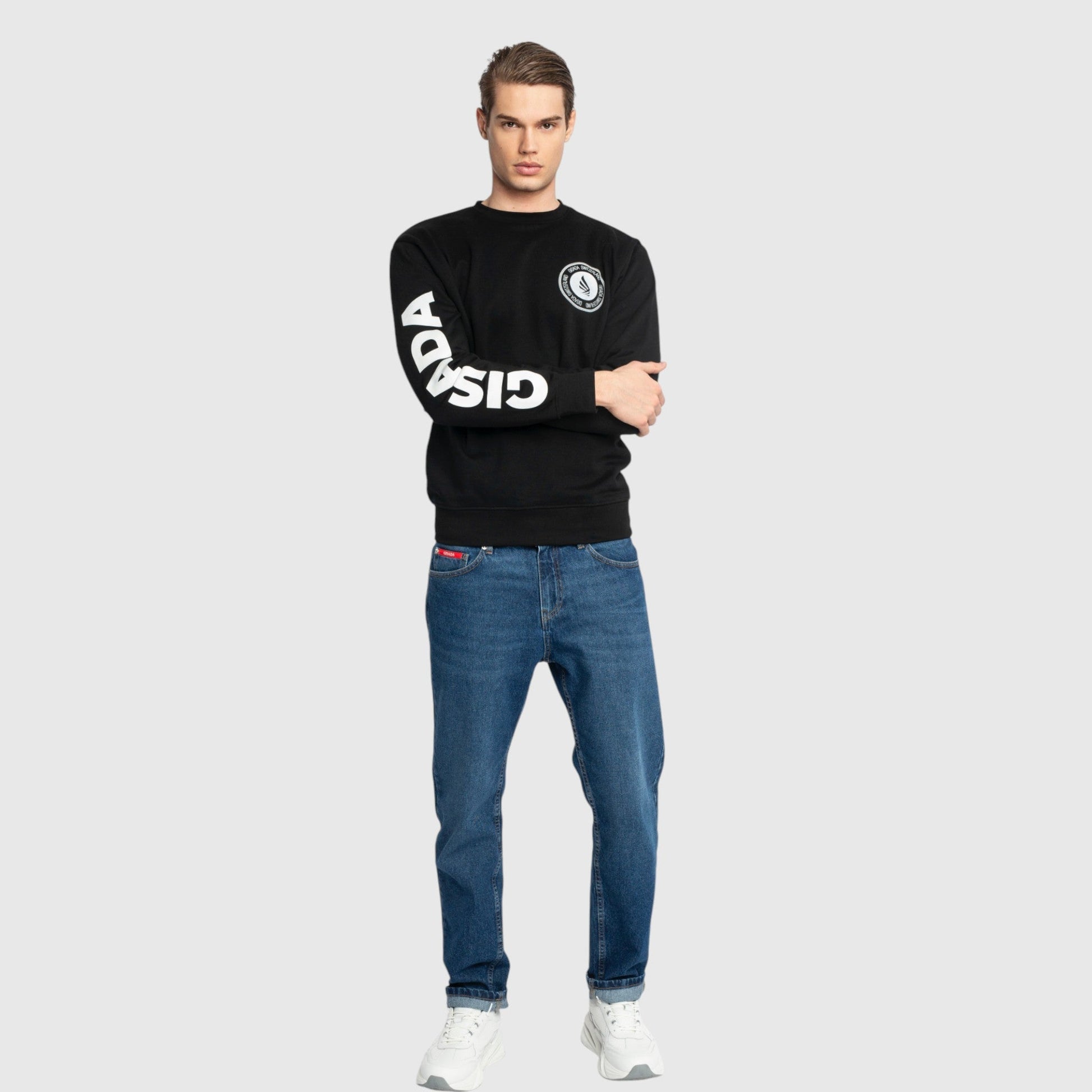 Regular Fit Sweatshirt in Midweight Cotton with Silicon Print - Gisada.com