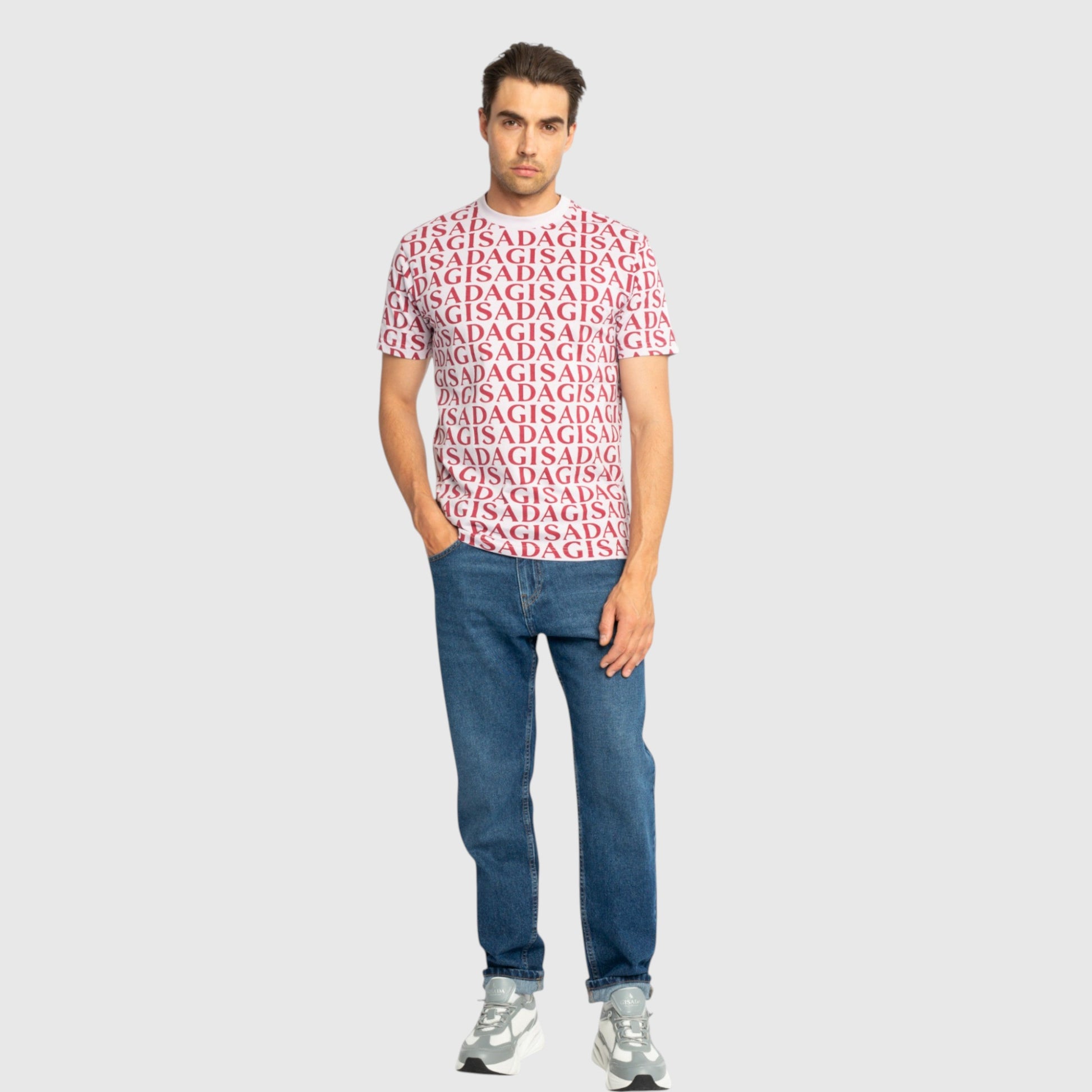 Regular Fit T-Shirt in Jersey Cotton Allover Print - Gisada.com