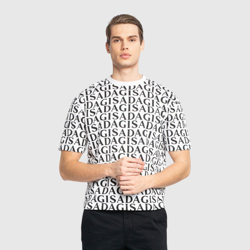 Regular Fit T-Shirt in Jersey Cotton Allover Print - Gisada.com