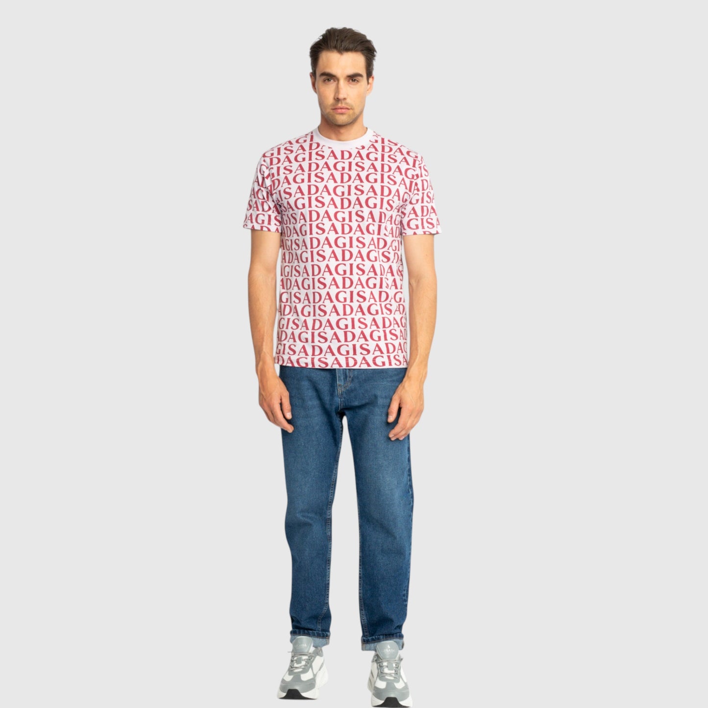 Regular Fit T-Shirt in Jersey Cotton Allover Print - Gisada.com