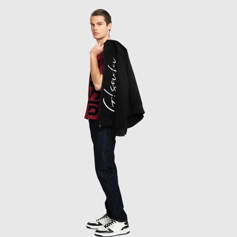 Regular Fit Windbreaker in Knit with Cursive Print - Gisada.com