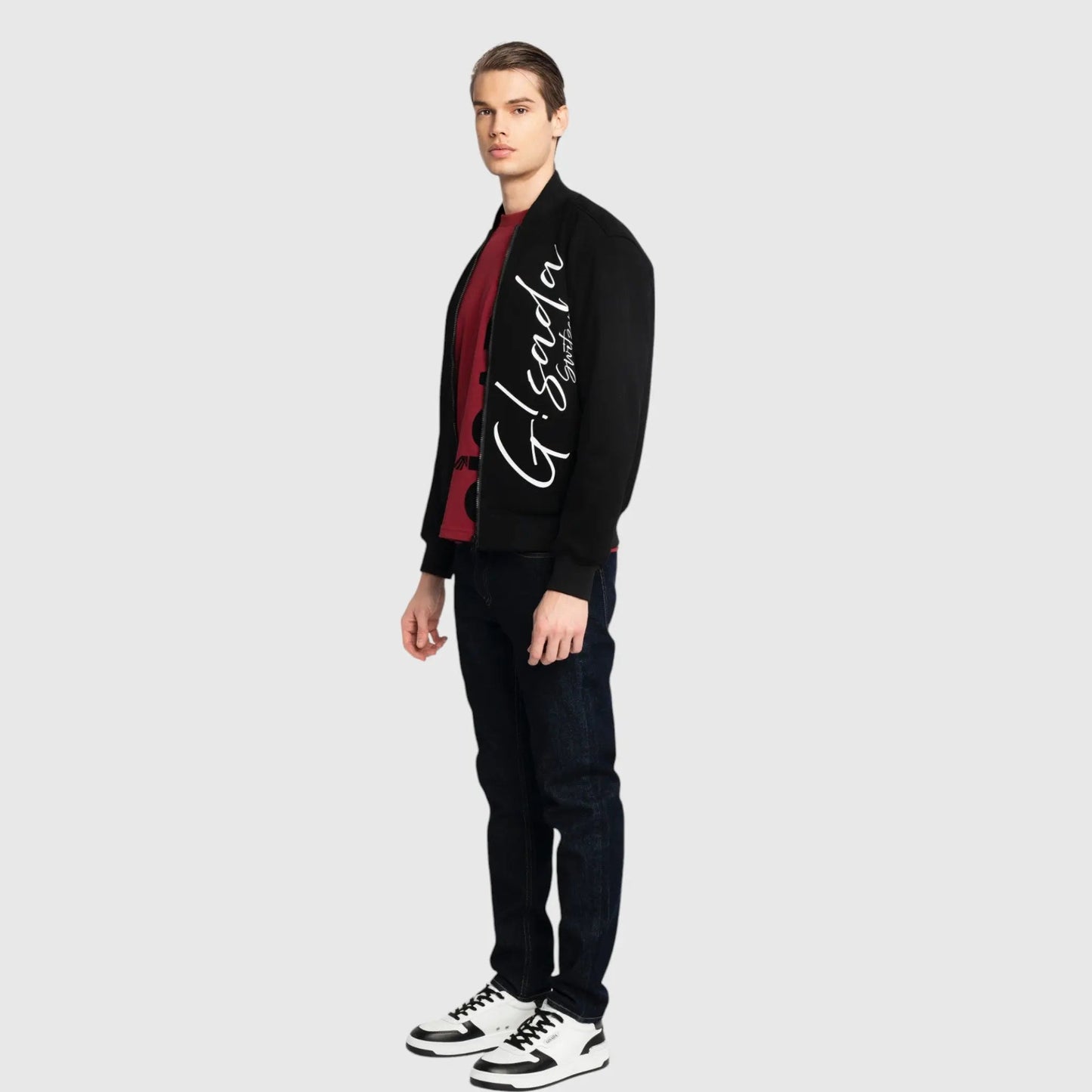 Regular Fit Windbreaker in Knit with Cursive Print - Gisada.com