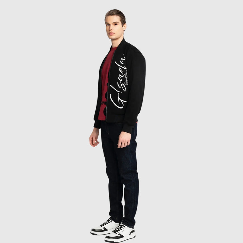 Regular Fit Windbreaker in Knit with Cursive Print - Gisada.com