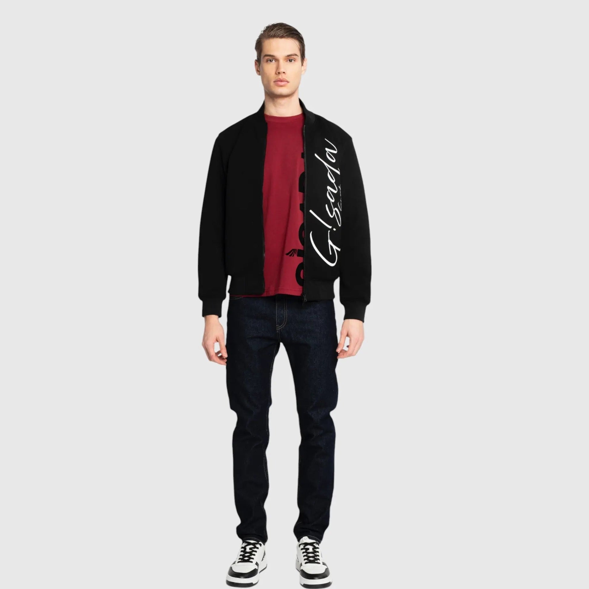 Regular Fit Windbreaker in Knit with Cursive Print - Gisada.com