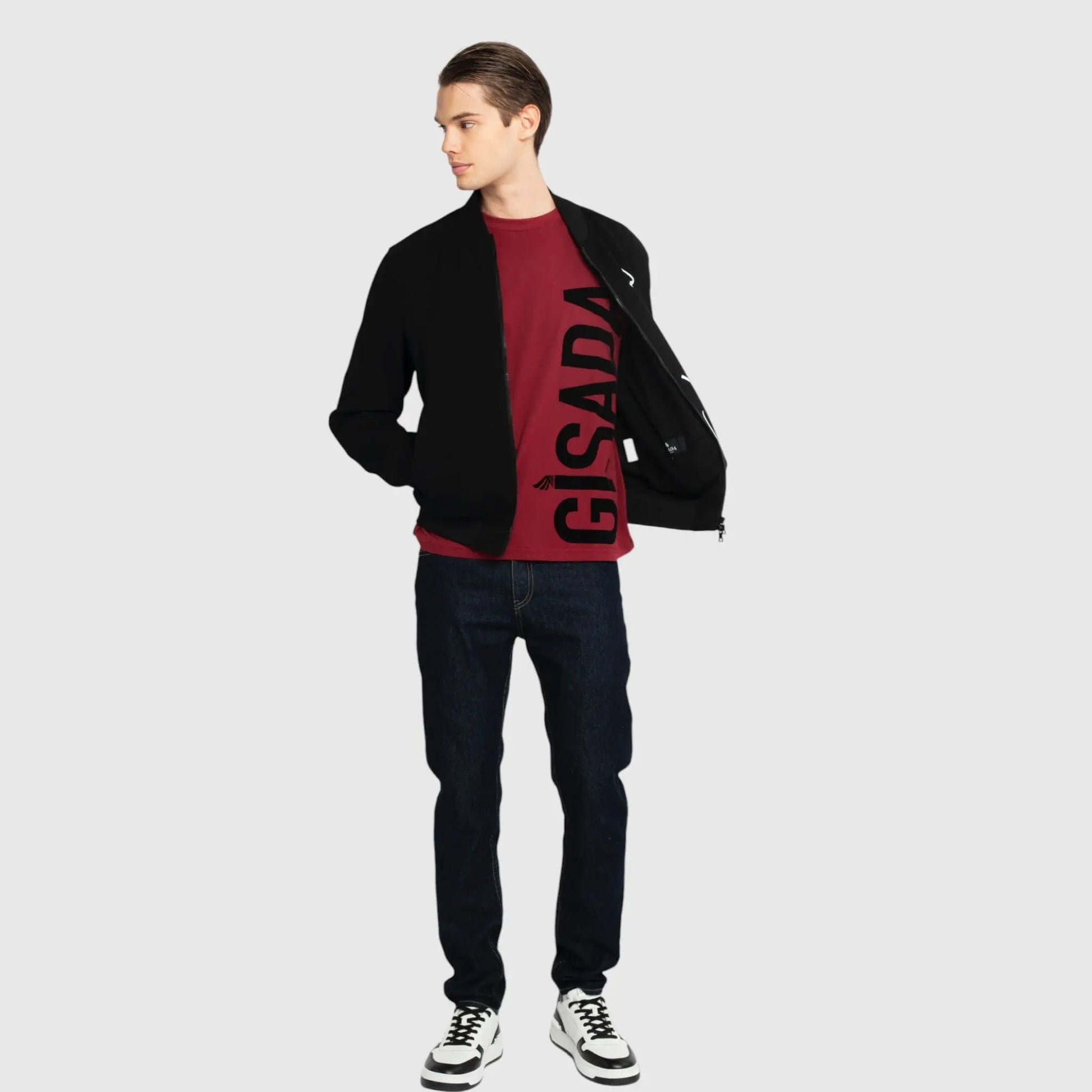 Regular Fit Windbreaker in Knit with Cursive Print - Gisada.com
