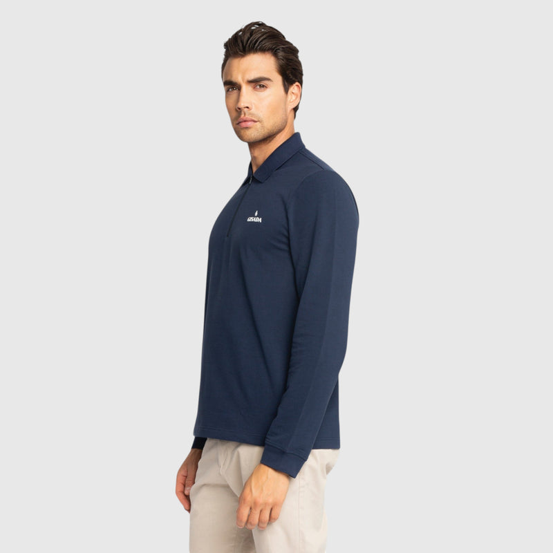 Regular Fit Zip - Up Polo in Luxe Interlock Piquet with Rubber Gisada Logo - Gisada.com