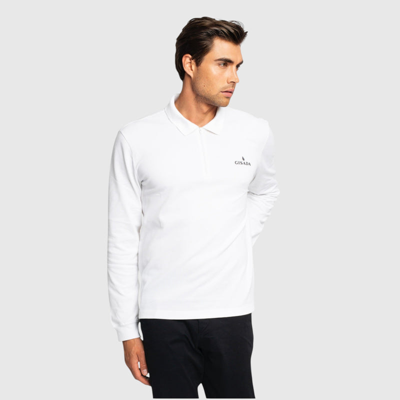 Regular Fit Zip - Up Polo in Luxe Interlock Piquet with Rubber Gisada Logo - Gisada.com