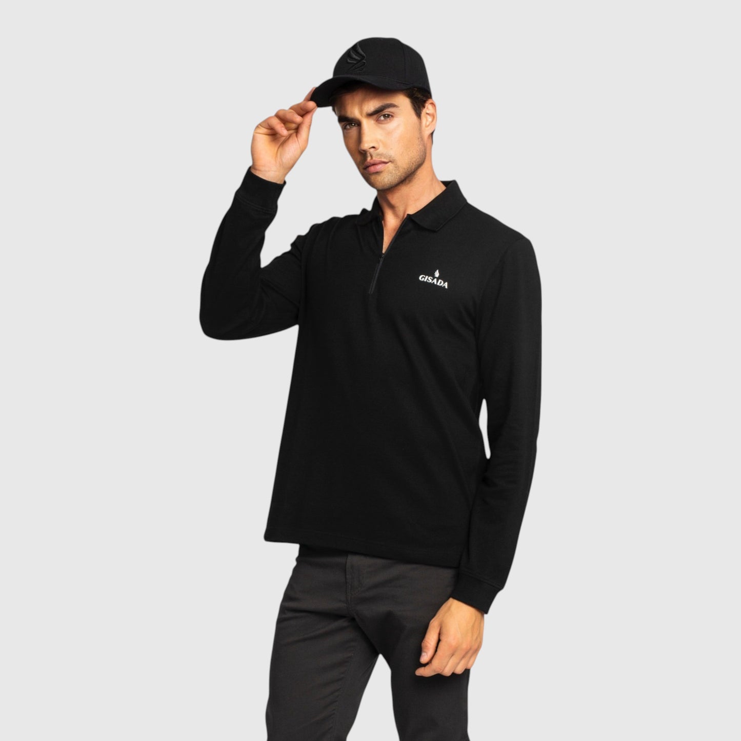 Regular Fit Zip - Up Polo in Luxe Interlock Piquet with Rubber Gisada Logo - Gisada.com
