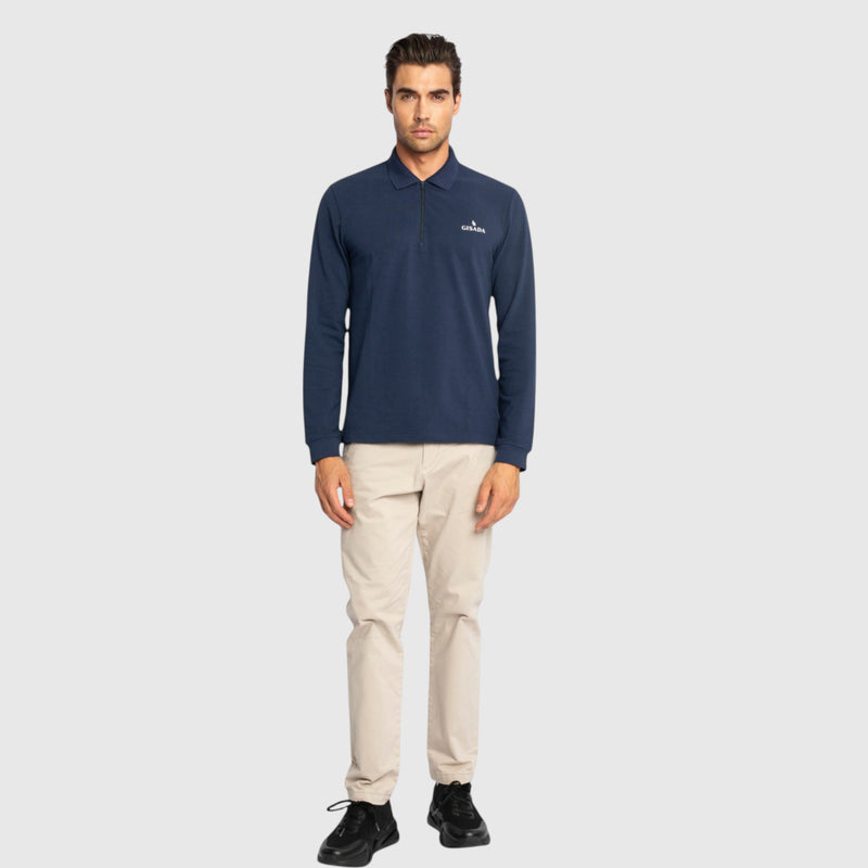 Regular Fit Zip - Up Polo in Luxe Interlock Piquet with Rubber Gisada Logo - Gisada.com