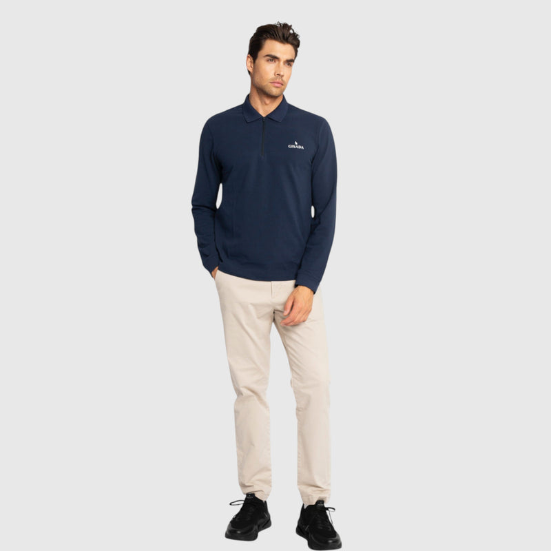 Regular Fit Zip - Up Polo in Luxe Interlock Piquet with Rubber Gisada Logo - Gisada.com