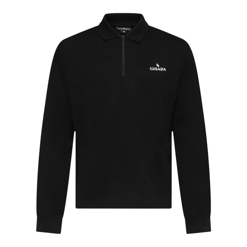 Regular Fit Zip - Up Polo in Luxe Interlock Piquet with Rubber Gisada Logo - Gisada.com