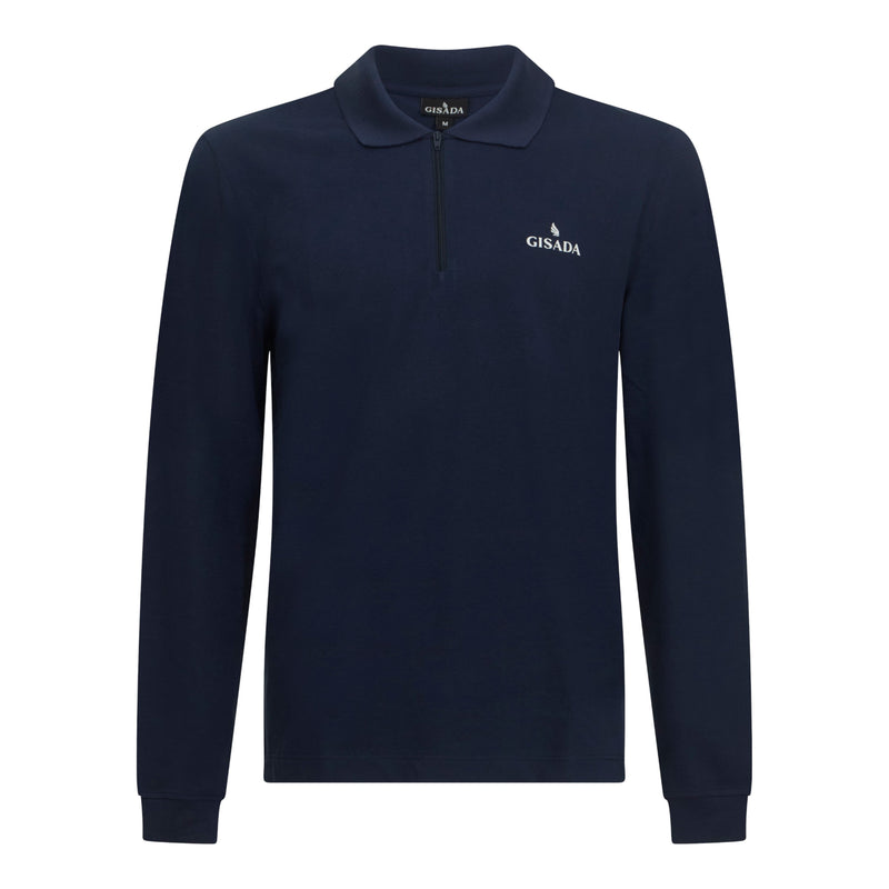 Regular Fit Zip - Up Polo in Luxe Interlock Piquet with Rubber Gisada Logo - Gisada.com
