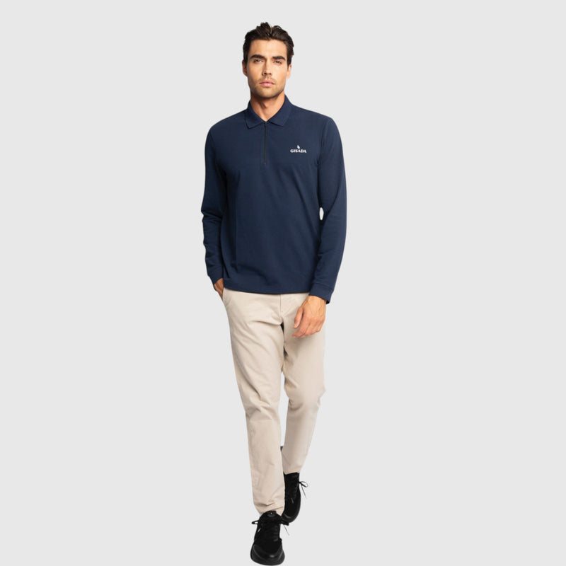 Regular Fit Zip - Up Polo in Luxe Interlock Piquet with Rubber Gisada Logo - Gisada.com
