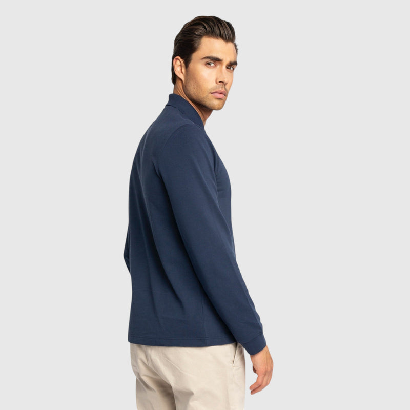 Regular Fit Zip - Up Polo in Luxe Interlock Piquet with Rubber Gisada Logo - Gisada.com