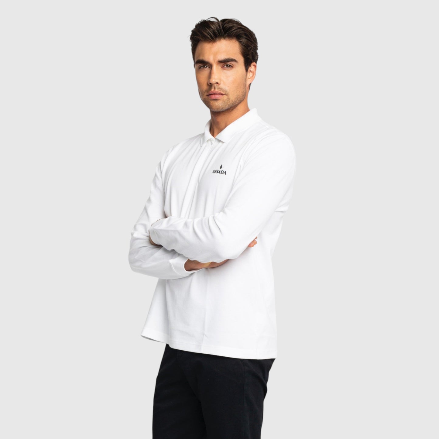 Regular Fit Zip - Up Polo in Luxe Interlock Piquet with Rubber Gisada Logo - Gisada.com
