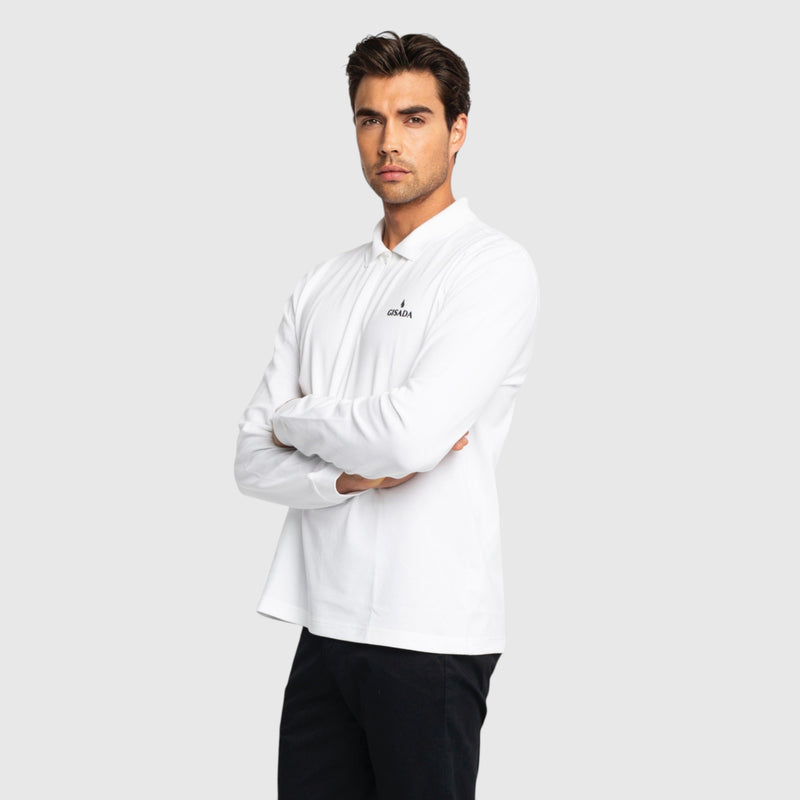 Regular Fit Zip - Up Polo in Luxe Interlock Piquet with Rubber Gisada Logo - Gisada.com