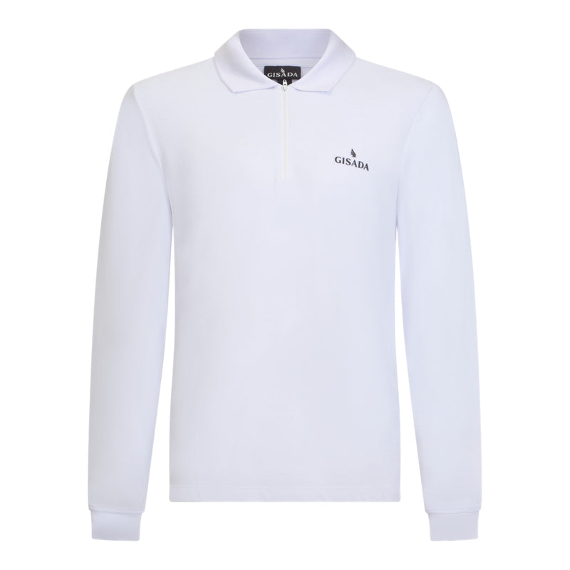 Regular Fit Zip - Up Polo in Luxe Interlock Piquet with Rubber Gisada Logo - Gisada.com