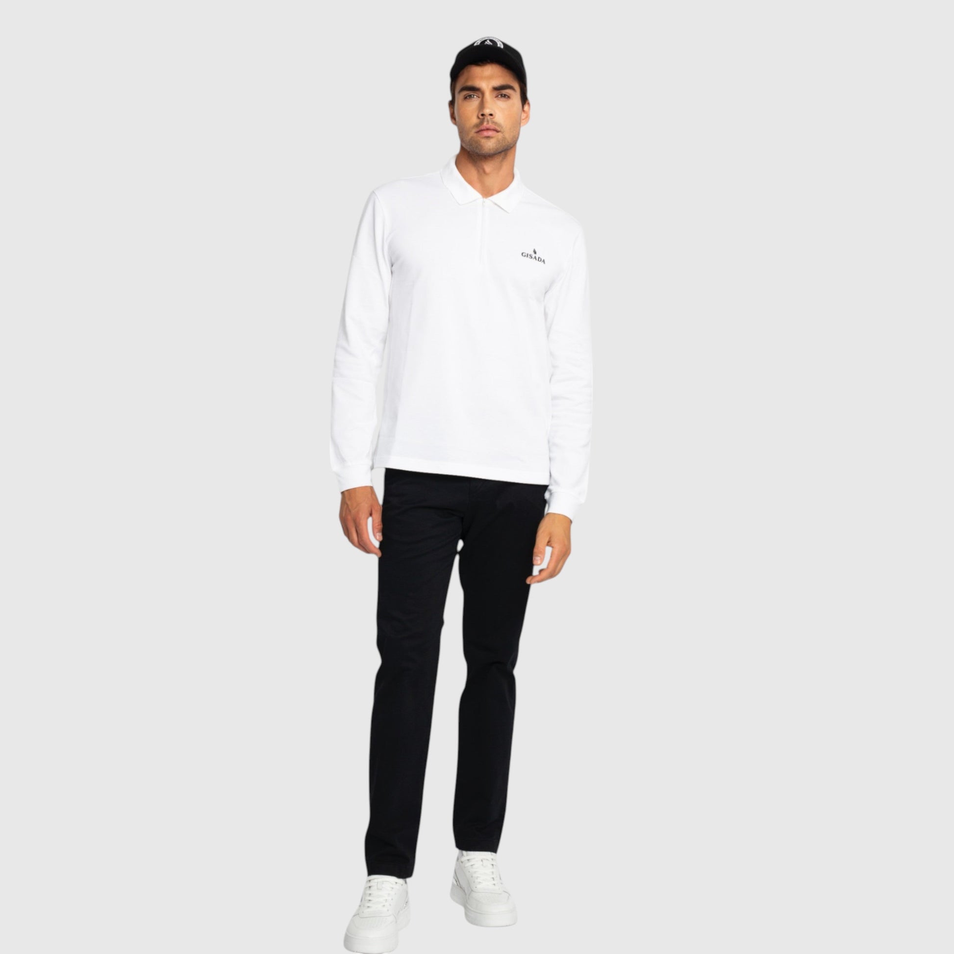 Regular Fit Zip - Up Polo in Luxe Interlock Piquet with Rubber Gisada Logo - Gisada.com
