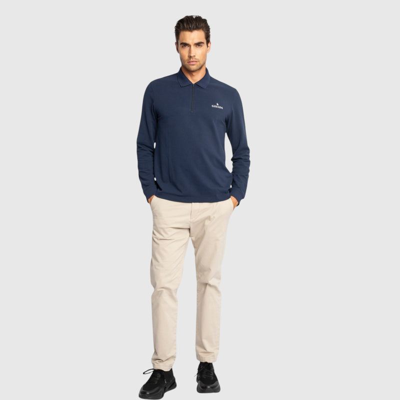 Regular Fit Zip - Up Polo in Luxe Interlock Piquet with Rubber Gisada Logo - Gisada.com