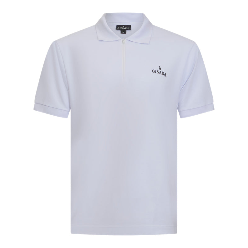Regular Fit Zip - Up Polo in Luxe Interlock Piquet with Rubber Logo - Gisada.com