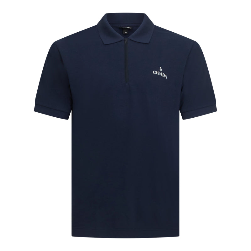 Regular Fit Zip - Up Polo in Luxe Interlock Piquet with Rubber Logo - Gisada.com
