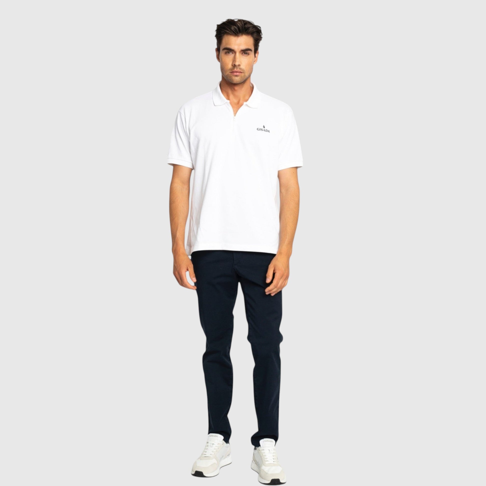 Regular Fit Zip - Up Polo in Luxe Interlock Piquet with Rubber Logo - Gisada.com