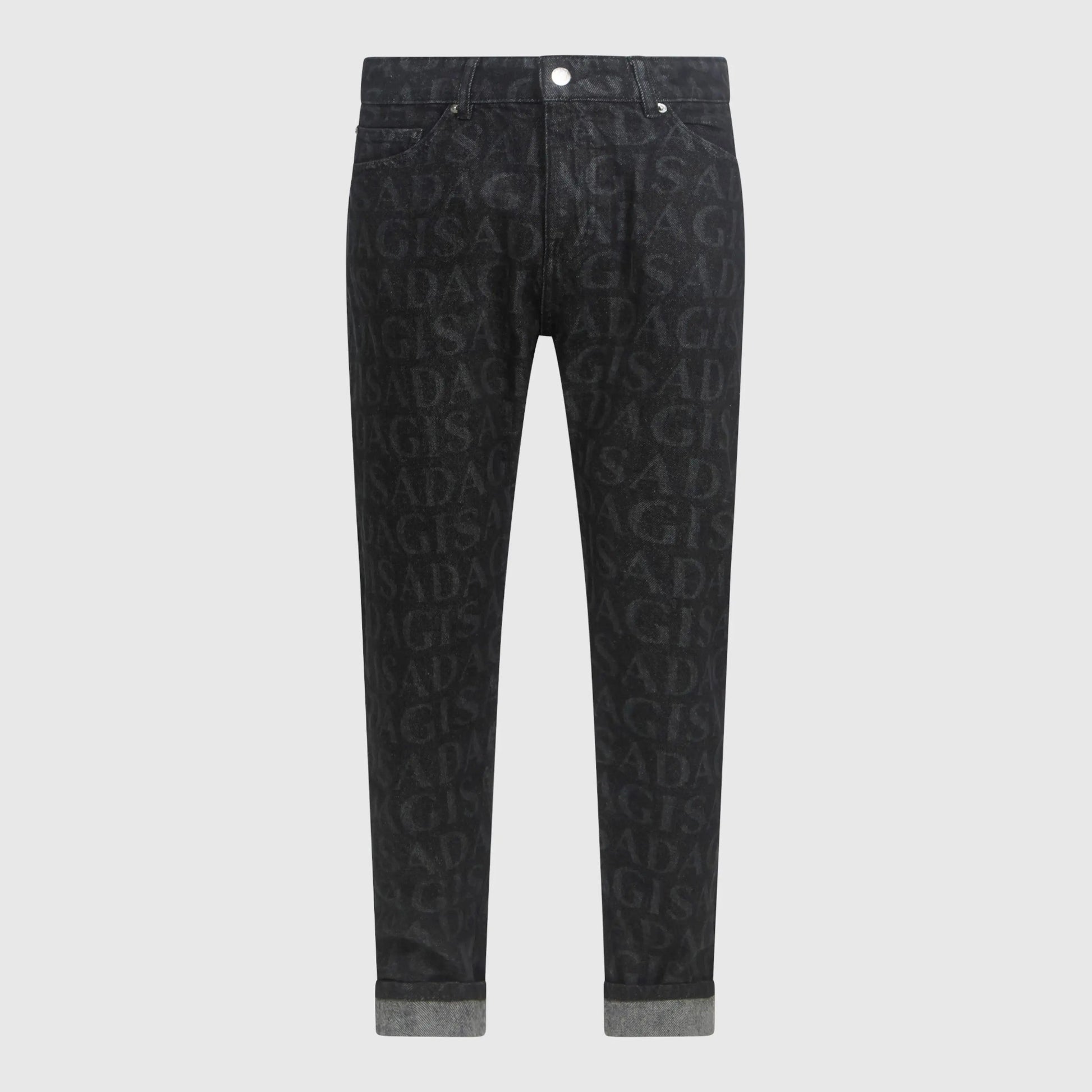 Slim Denim Jeans with Allover Gisada Laser Print and Inside Bottom Label - Gisada.com