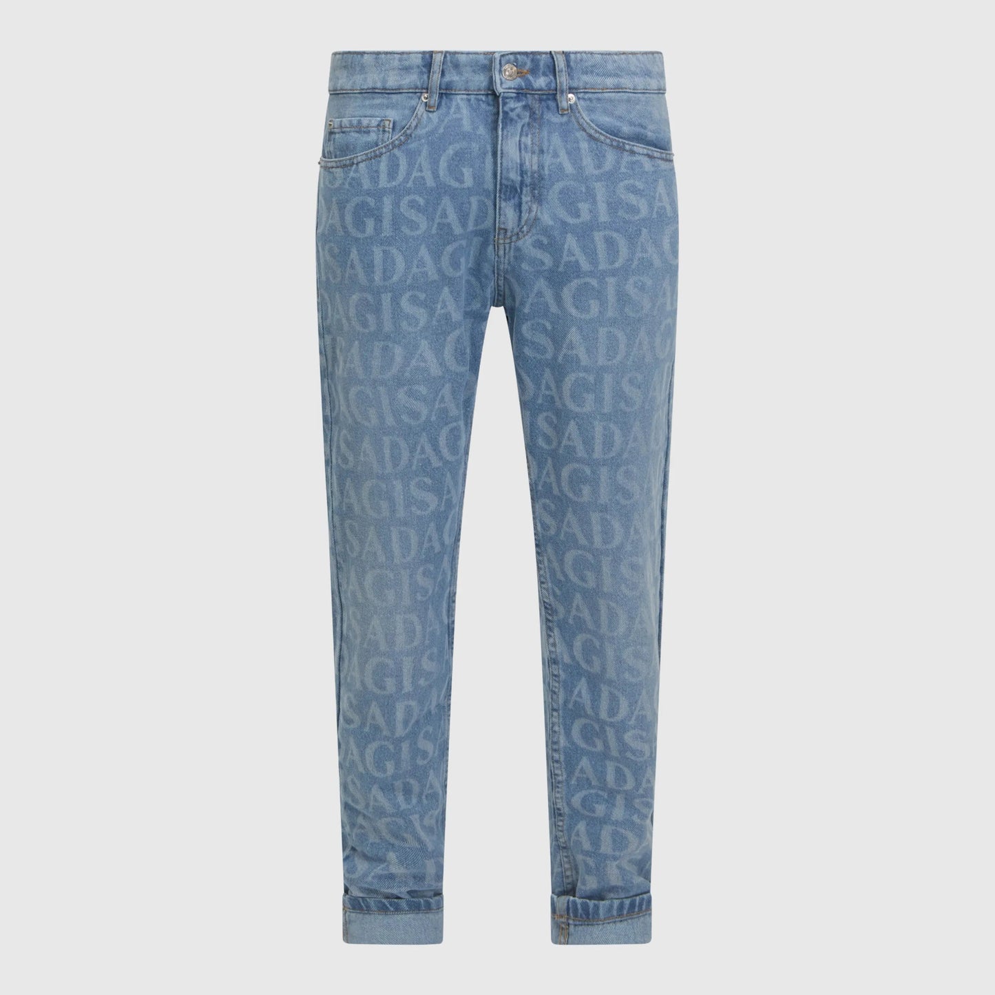 Slim Denim Jeans with Allover Gisada Laser Print and Inside Bottom Label - Gisada.com