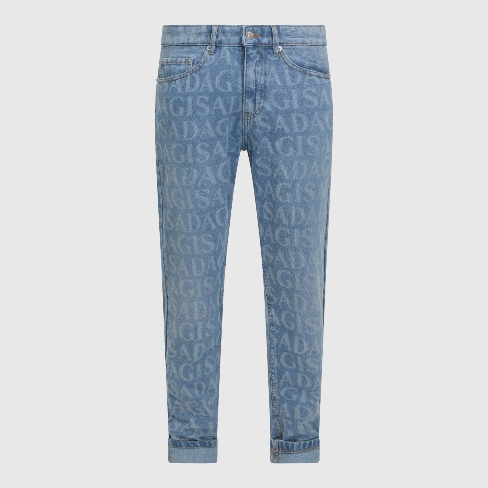 Slim Denim Jeans with Allover Gisada Laser Print and Inside Bottom Label - Gisada.com