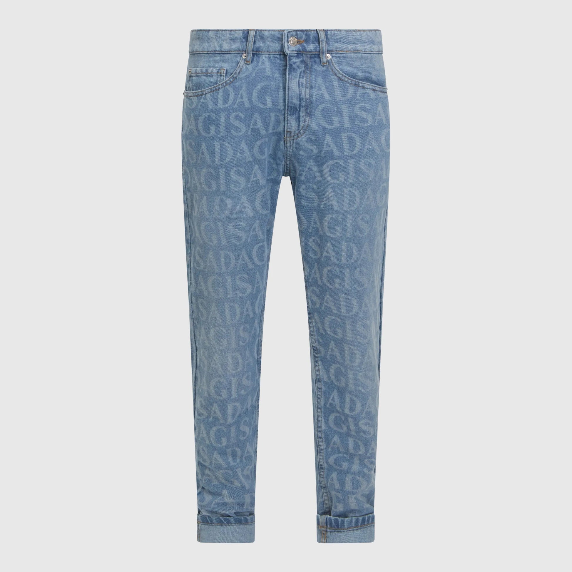 Slim Denim Jeans with Allover Gisada Laser Print and Inside Bottom Label - Gisada.com