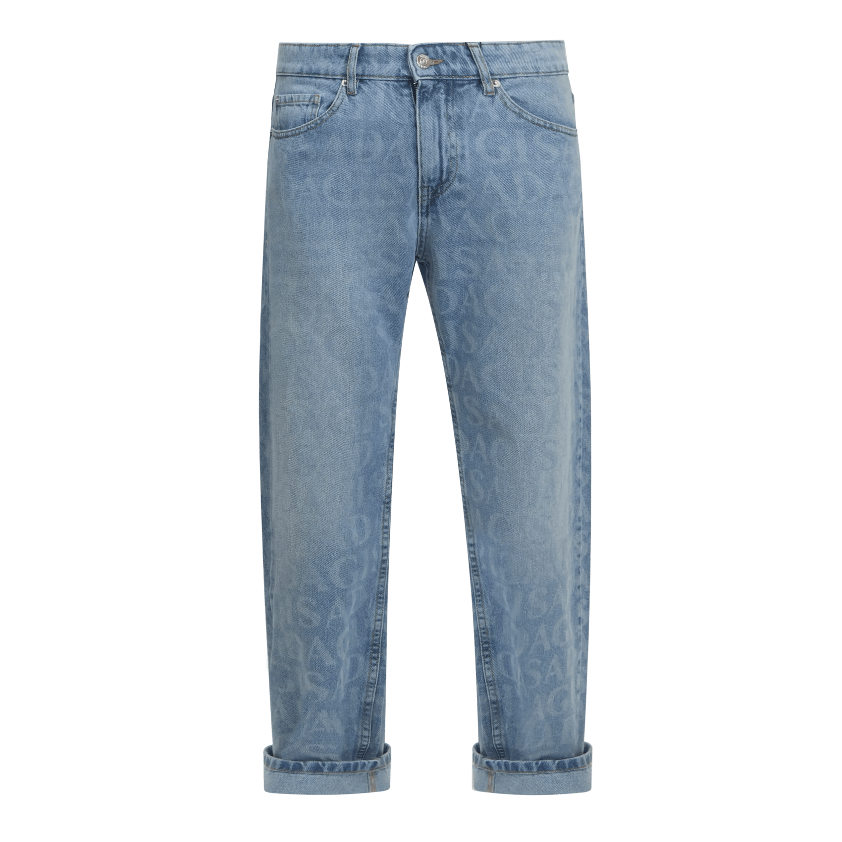 Wide Leg Denim Jeans with Allover Gisada Logo and Inside Bottom Label Laser ALL - Gisada.com